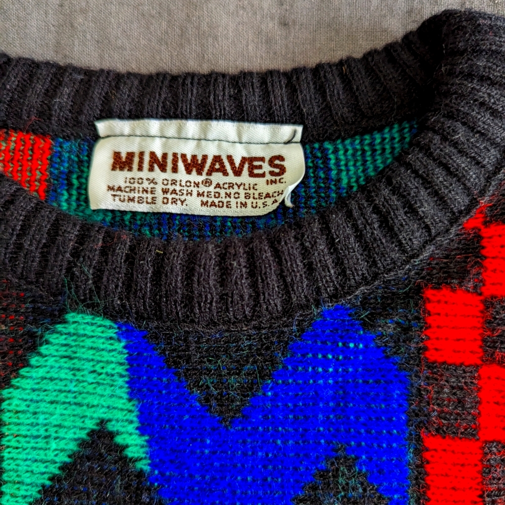 Kids Black Sweater with Blue & Green Pattern
